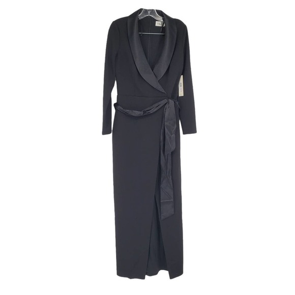 Eliza J Long Sleeve Tuxedo Gown In Black Size 6 NEW WITH TAGS - Picture 2 of 7